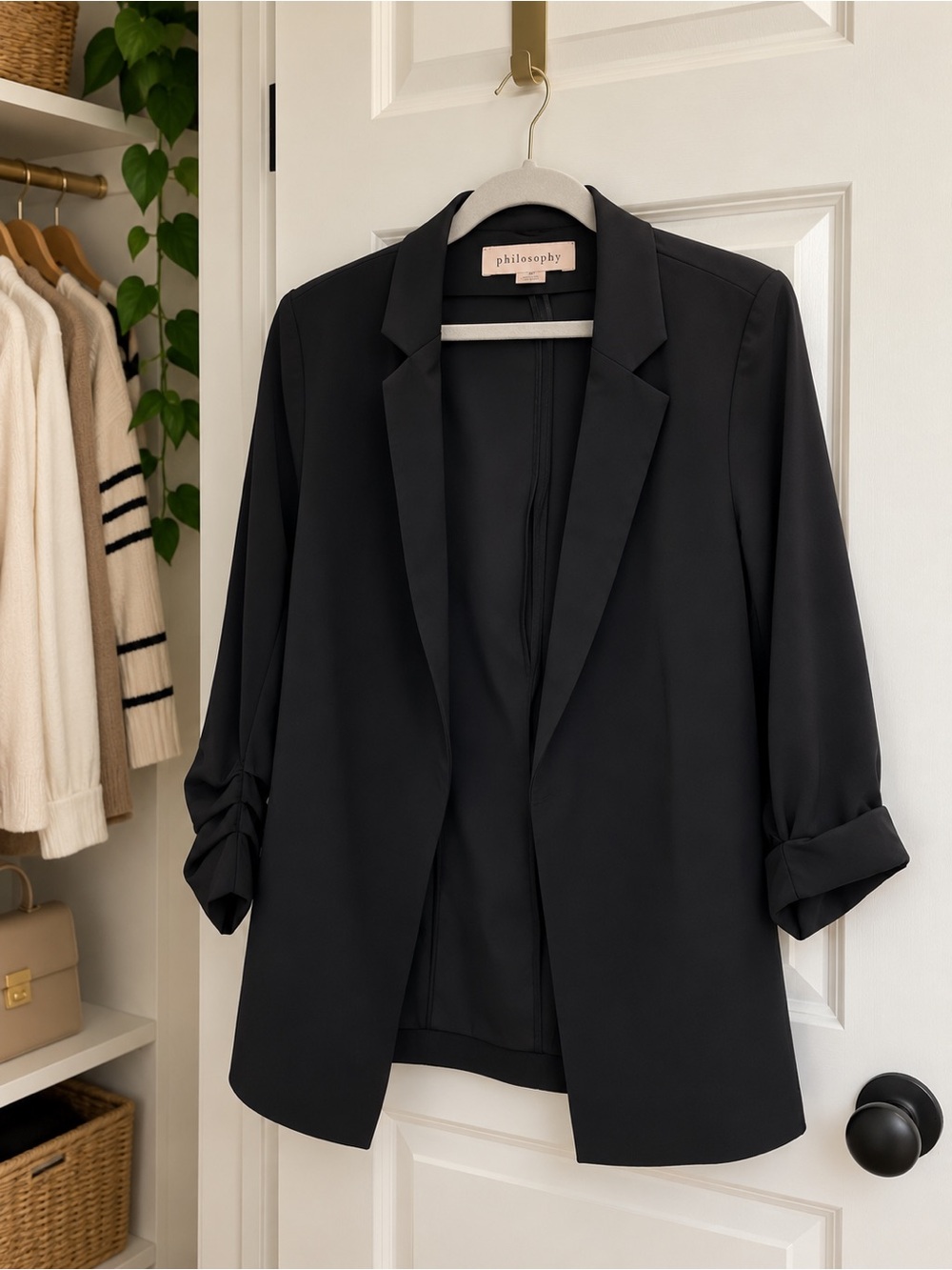 Philosophy Sleek Black Tailored Blazer with Rolled Sleeves
